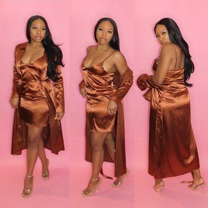 Smooth Like Satin Bronze Sexy Dress Set - BOUTIQUE